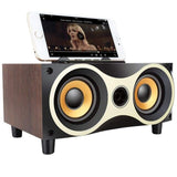 Desktop Portable Wooden Wireless Speaker Subwoofer Stero Bluetooth Speakers Support TF MP3 Player with FM Radio, Phone Holder
